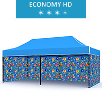 Namiot ekspresowy 3x6m + 4 ścianki z nadrukiem, niebieski, economy HD
