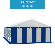 Party tent 5x10 m, white-blue PVC, economy
