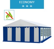 Party tent 5x10 m, white-blue PVC, economy, fireproof